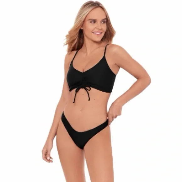 Sports Illustrated Swim Bikini Top Black XL Women's Shirred Tie Midkini Top B4 - Picture 1 of 6